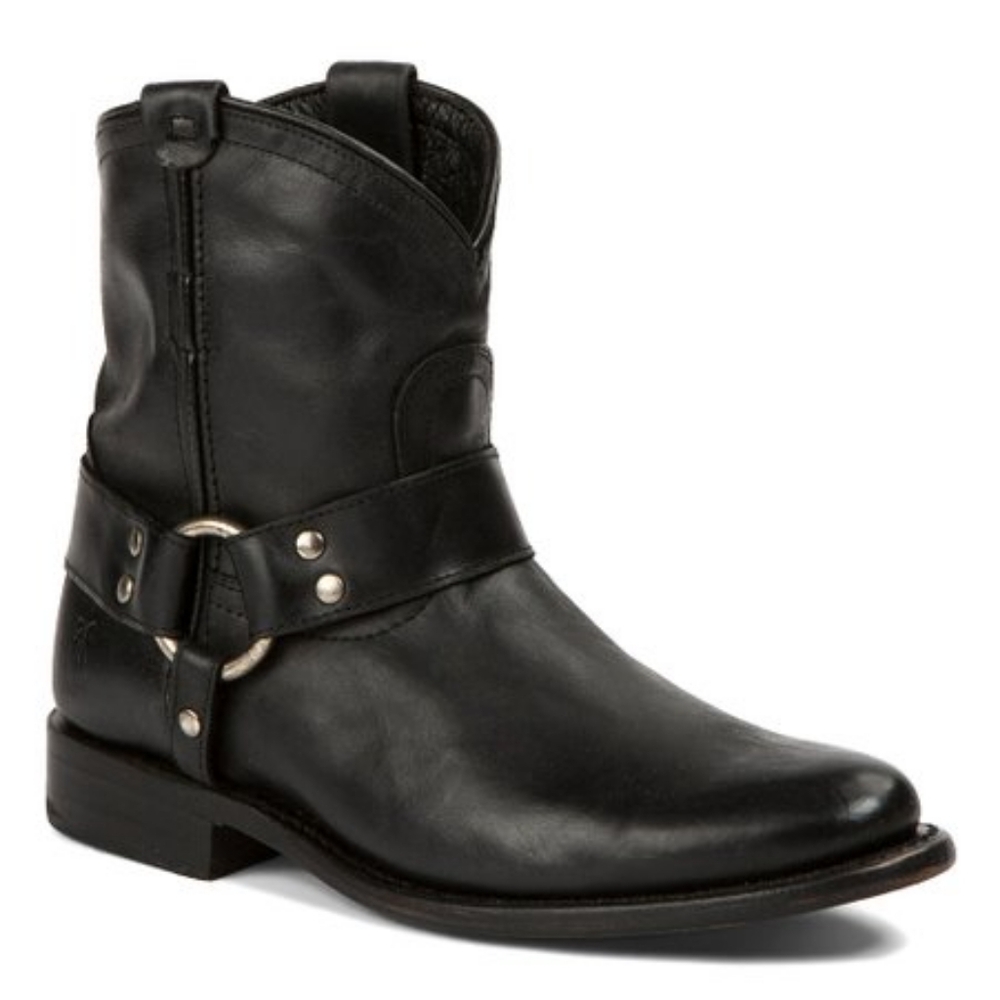 Frye Black Leather Buckle Ankle Booties